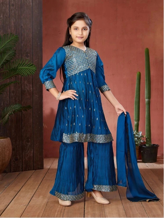 Aarika Teal Georgette Girls Kurta and Sharara Set ( Pack of 1 ) - None