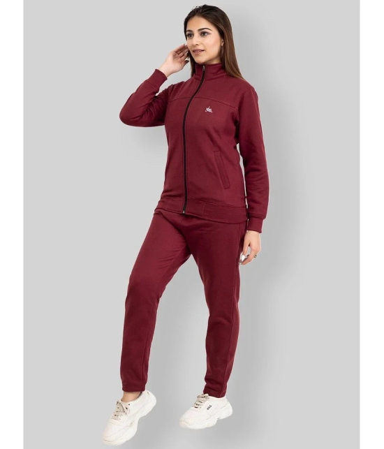 YHA Maroon Fleece Solid Tracksuit - Single - None