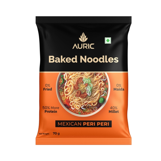 Auric Baked Instant Mexican Peri Peri Noodles 70g (Pack of 6) Baked, Not Fried | Zero Maida, Zero Oil & Zero MSG | Rich Vegetarian International Flavour | Easy To Make Millet Noodles With 50% More Protein