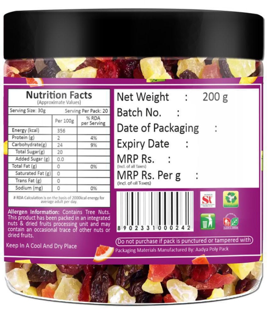 YUM YUM Mixed Dried Fruits Healthy Snack-200g Cranberries, Strawberries, Kiwi, Mango, Pineapple,