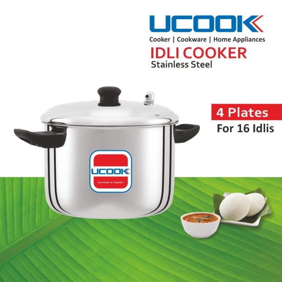 UCOOK By United Ekta Engg. Stainless Steel Idli Maker Cooker, 4 Plates/16 Idlis