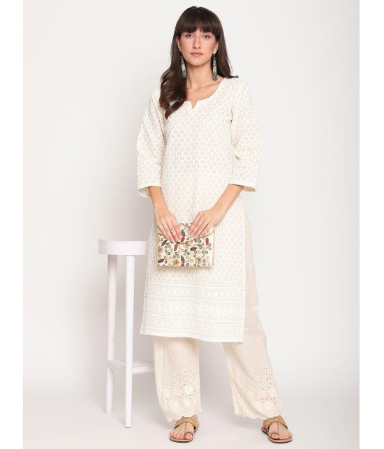 Queenley - Beige Cotton Women's Straight Kurti ( Pack of 1 ) - XXL