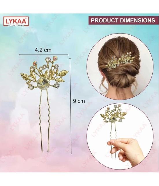 LYKAA Flower Hair Clips for Women Girls, Stylish Rhinestones Bun Hairpin Crystal Pearls Bun - 2 Pcs - Gold