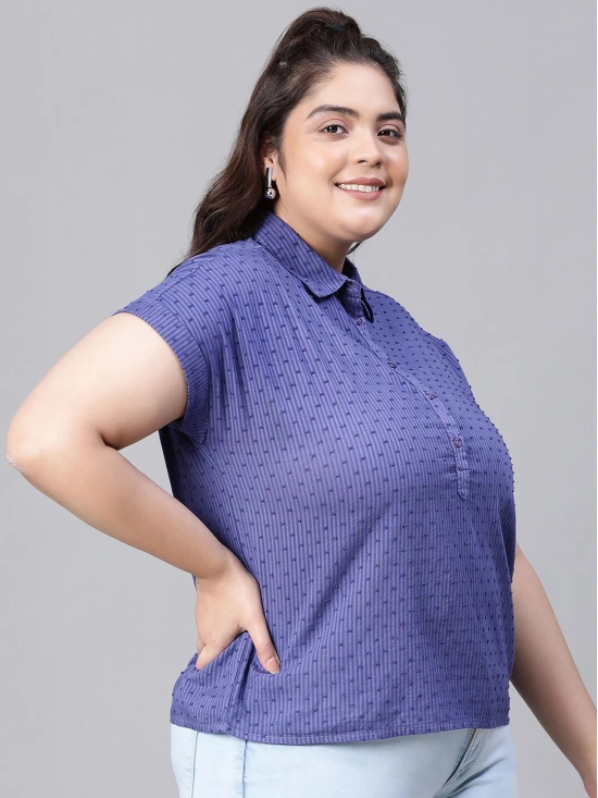 Oxolloxo Plus Size Self Design Extended Sleeves Cotton Shirt Style Top