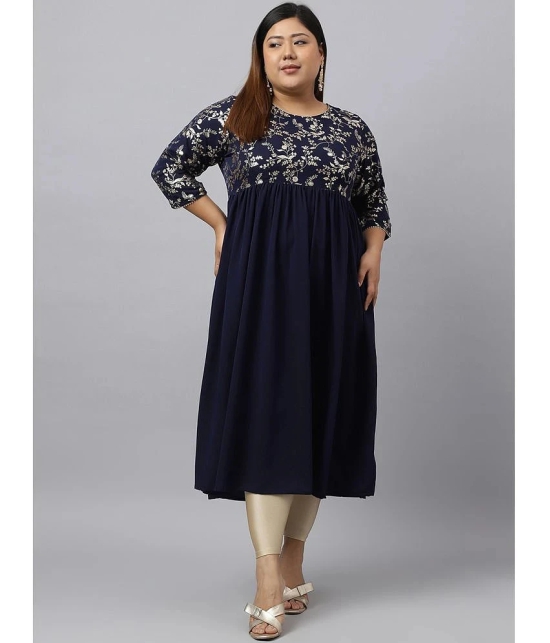 Janasya Crepe Printed Nayra Womens Kurti - Navy Blue ( Pack of 1 ) - None