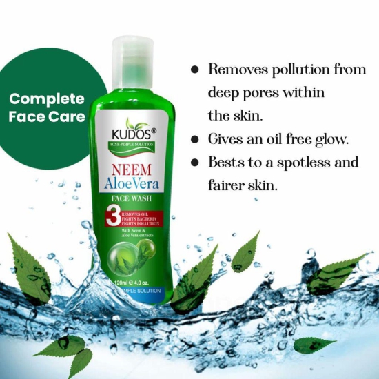 Kudos Neem Aloe Vera Face Wash |  Face Wash Cleanser For Acne And Pimples | 120ml | Pack Of 4
