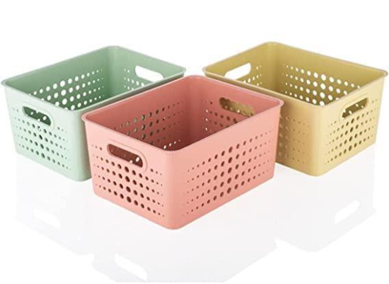 SR 3 Pieces Plastic Storage Basket Multipurpose Colorful For Kitchen & Home Organiser Box For Wardrobe, Fruits Vegetables, Toys, Stationary Items