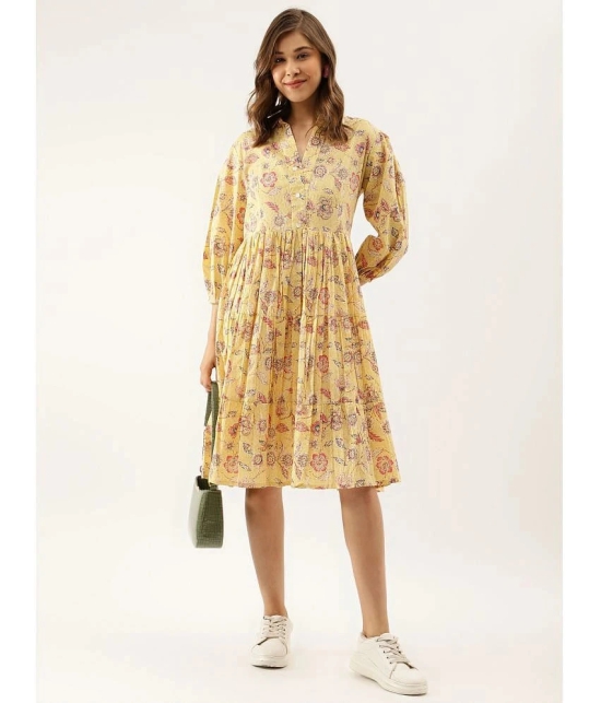 Divena Cotton Printed Midi Womens Fit & Flare Dress - Yellow ( Pack of 1 ) - None