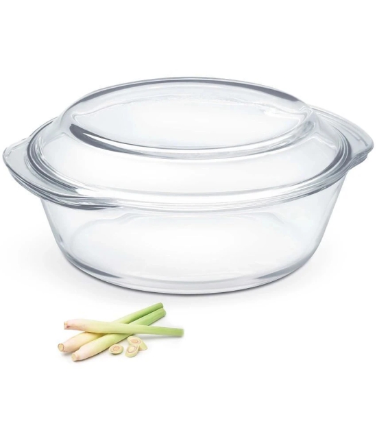 Treo By Milton 2000 Ovensafe Round Borosilicate Glass Casserole, 2000 ml, Transparent | Microwave Safe | OTG Safe | Freezer Safe | Dishwasher Safe - Transparent