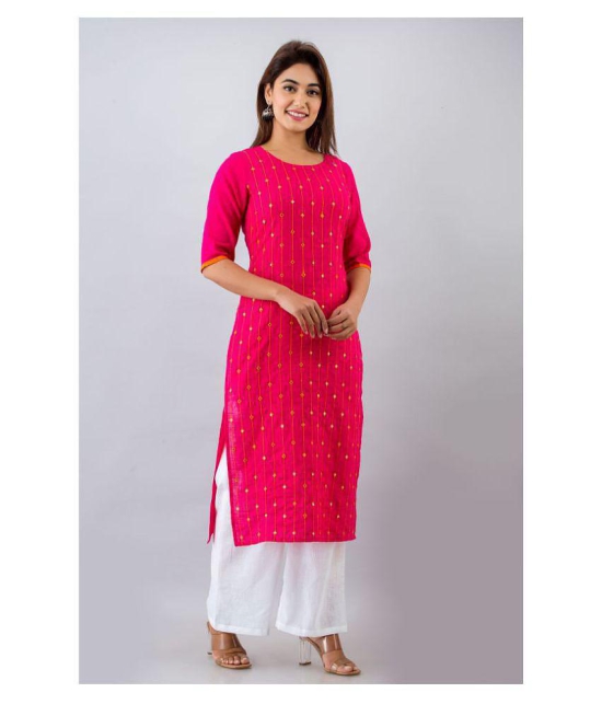 SVARCHI Pink Cotton Blend Straight Kurti - L