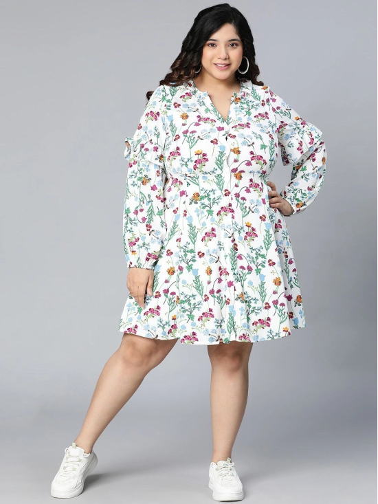 Oxolloxo White Plus Size Floral Satin A-Line Dress