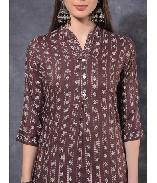 Mamoose Cotton Blend Self Design Straight Womens Kurti - Brown ( Pack of 1 ) - None