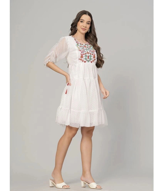 JC4U Crepe Embroidered Knee Length Womens Fit & Flare Dress - White ( Pack of 1 ) - None