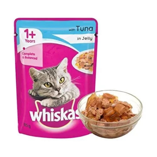 Whiskas Wet Cat Food for Adult Cats (1+Years), Tuna in Jelly Flavour Pack of 12 X 85 Gms