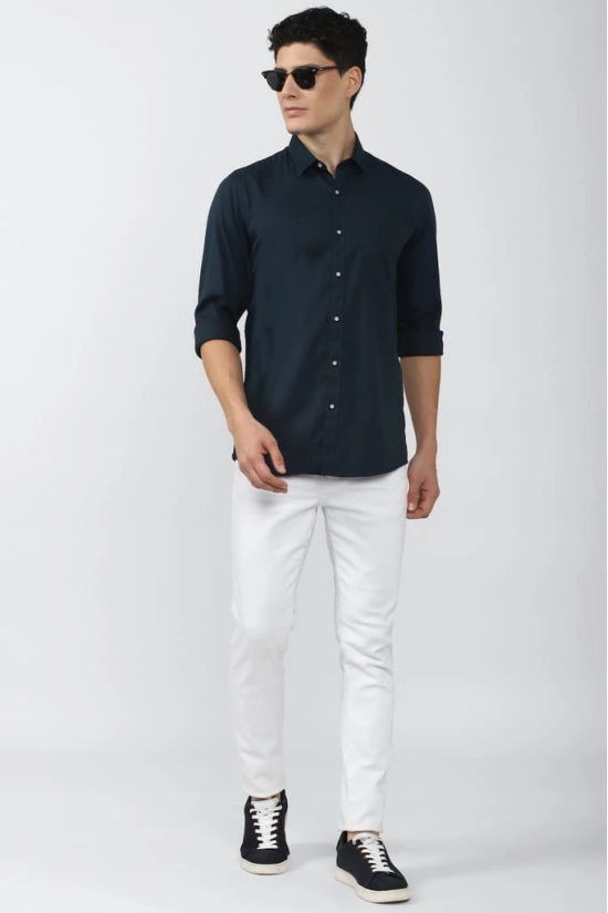 Men Navy Slim Fit Solid Full Sleeves Casual Shirt