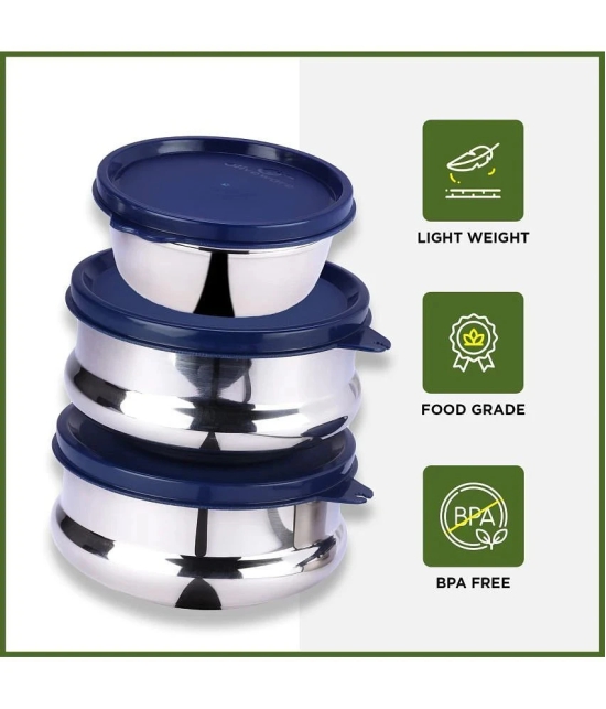 Oliveware Steel Blue Food Container ( Set of 3 ) - Blue