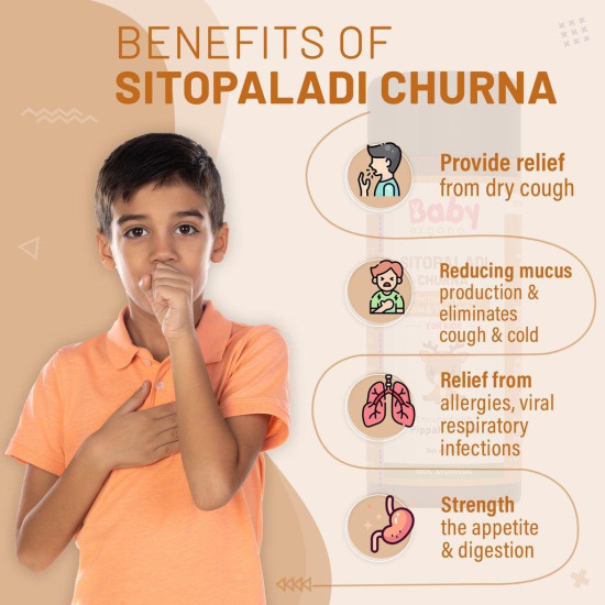 BabyOrgano Sitopaladi Churna For Kids | Contains Pippali & Tvak | Effective in Kid's Cough Naturally | 100% Ayurvedic