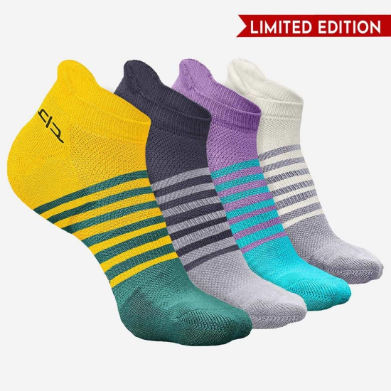 Bamboo Men Ankle Socks (Striped) - 4 Pairs-Navy Blue | Pink | Yellow | Dark Grey