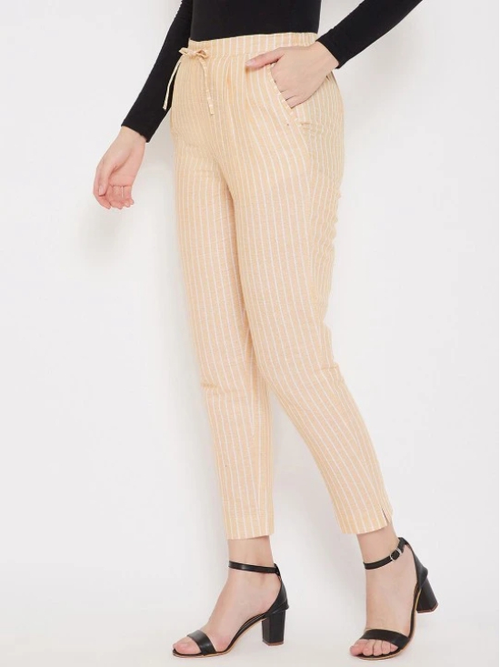 Women Mustard Yellow Striped Smart Trousers