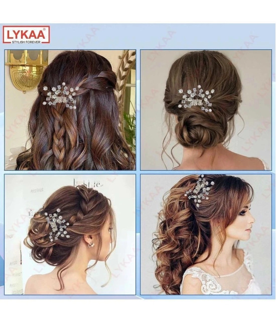 LYKAA Stylish Korean Pearls Hair Clips Hairpin, Side Pin Hair Accessories For Women Girls - Silver - Silver