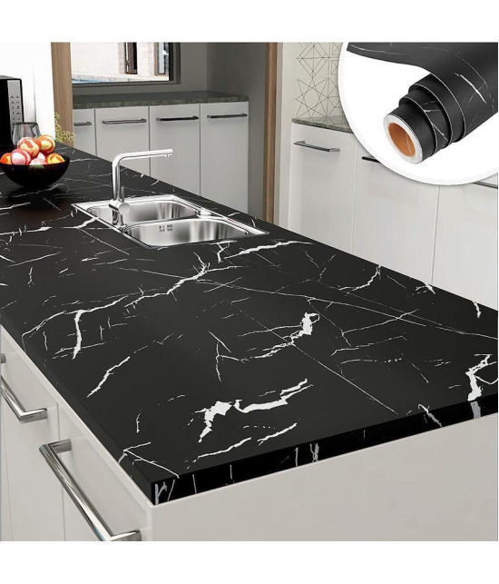 GEEO Black marble design for kitchen foil wallpaper, Wall Sticker ( 200 x 60 cms )