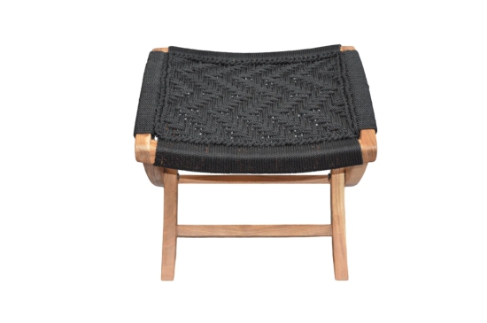 Orchid Homez Hand Woven Lounge Chair Solid Wood Outdoor Chair with Stool (Natural, Pre-Assembled) (Black)