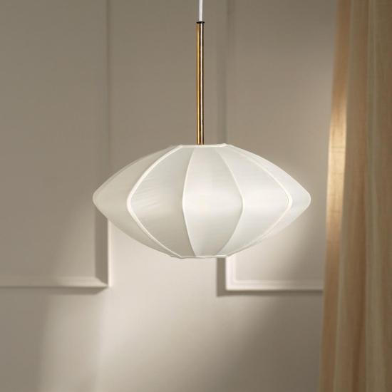 Luxe Collection Pendant Lamp - Tokyo Lamp - Premium Chiffon Fabric Pedant Light, Metallic Spacer, Soft Warm Glow, Mood Enhancement Hanging Light-White
