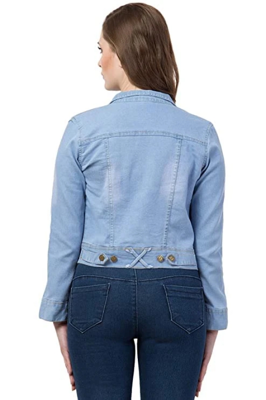 FUNDAY FASHION Full Sleeve Blue Solid Women's Denim Jacket (Large, New Light Blue)