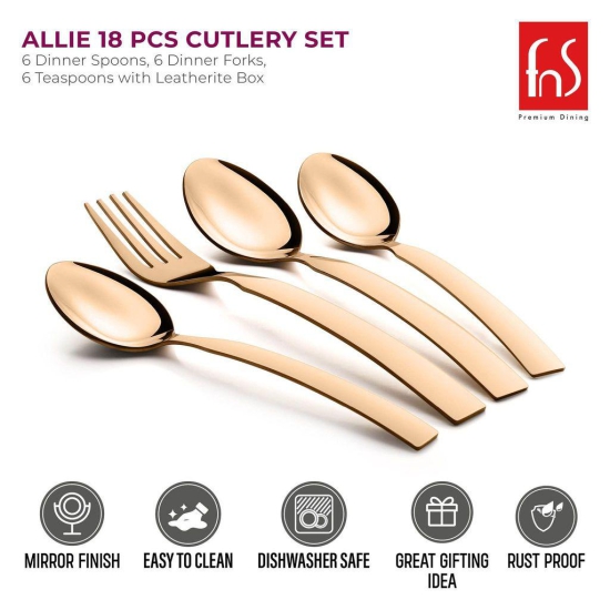 FnS Allie Stainless Steel Rose Gold Cutlery Set with Leatherite Box