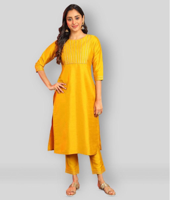 Janasya - Mustard Straight Silk Womens Stitched Salwar Suit ( Pack of 1 ) - XXL