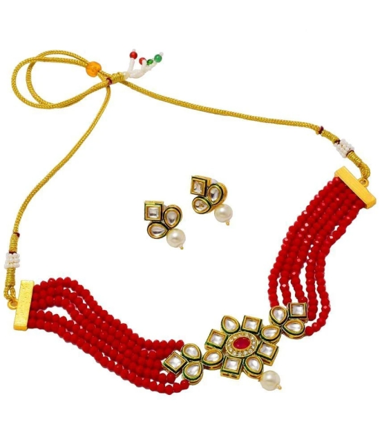 Jewar Mandi Brass Maroon Designer Necklaces Set Choker - Maroon