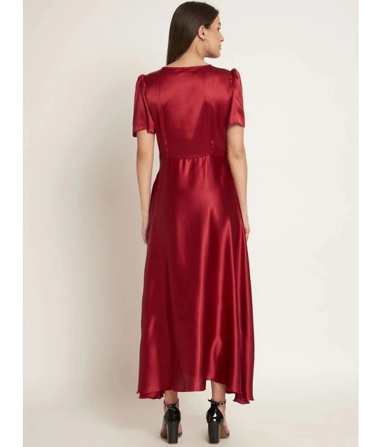 Curvydrobe Satin Embellished Ankle Length Womens Fit & Flare Dress - Maroon ( Pack of 1 ) - None