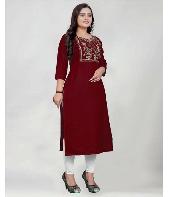 BROTHERS DEAL - Maroon Cotton Blend Women's Straight Kurti ( Pack of 1 ) - None