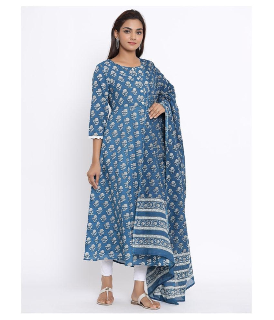 miravan Blue Cotton Anarkali Kurti - XXL