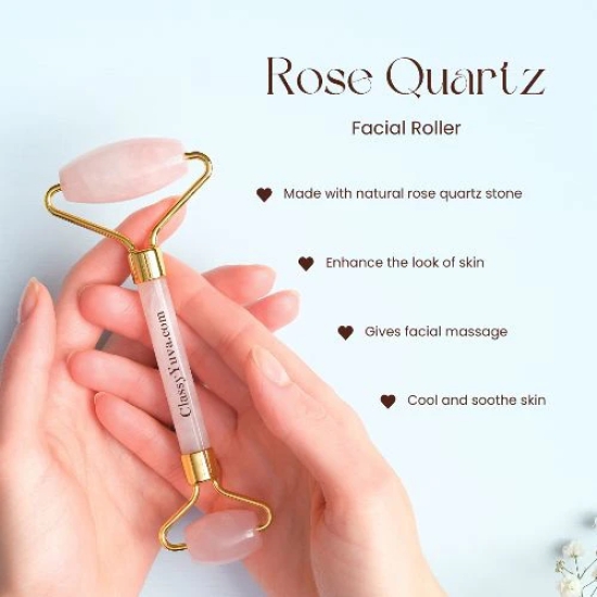 ClassyYuva Rose Quartz Roller Massager for Radiant Skin