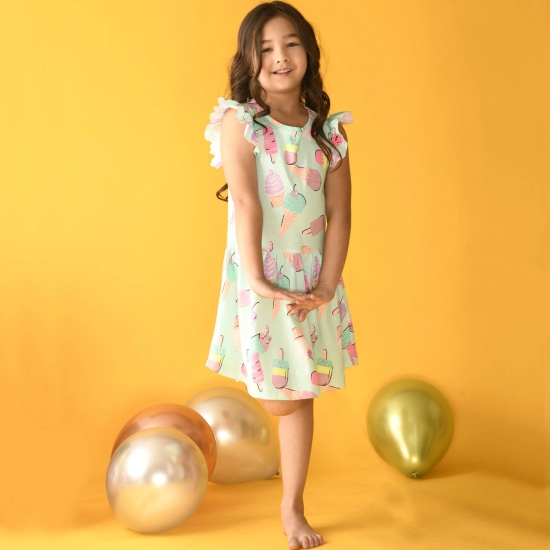 SUMMER ICECREAM SHORT SLEEVES DRESS - AQUA-10-12 YEARS / 1N / Aqua