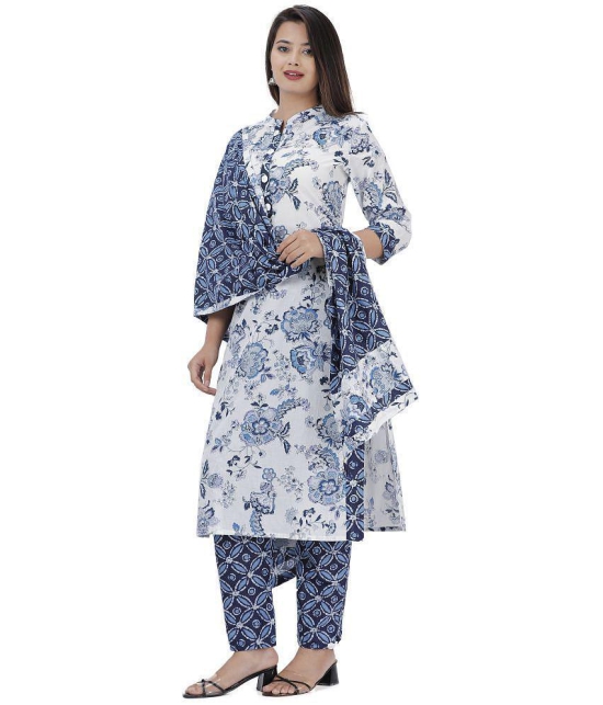 JC4U - Blue Straight Cotton Womens Stitched Salwar Suit ( Pack of 1 ) - None