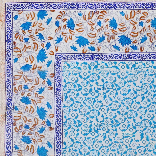 Cerulean Jaal Block Printed Double Bedsheet