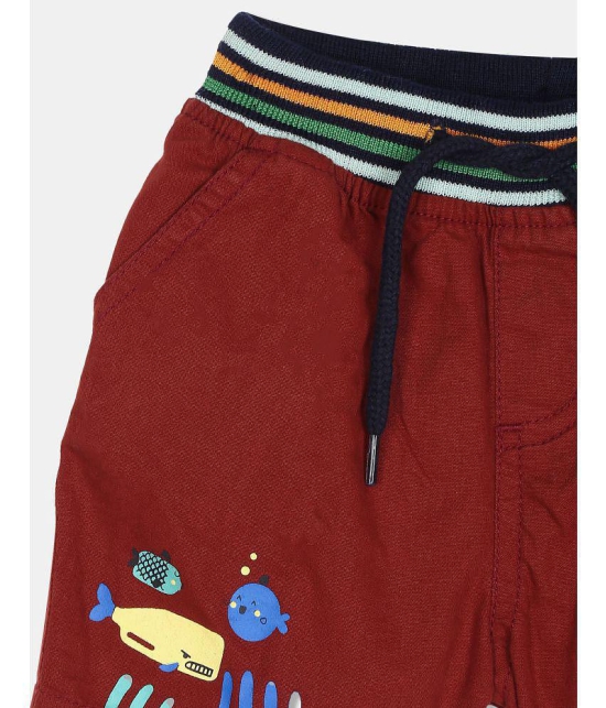 Boys Maroon Striped Waist Woven Shorts - None