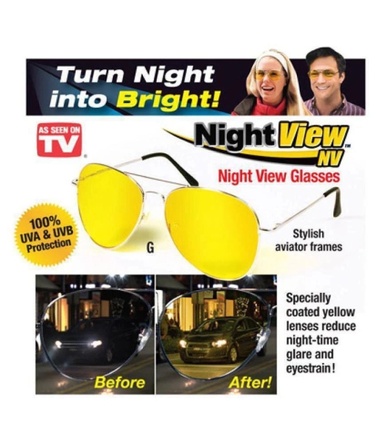 HR Styles Imported UV Protected Polycarbonate Aviator Night Vision Sunglasses for Driving Yellow - Freesize