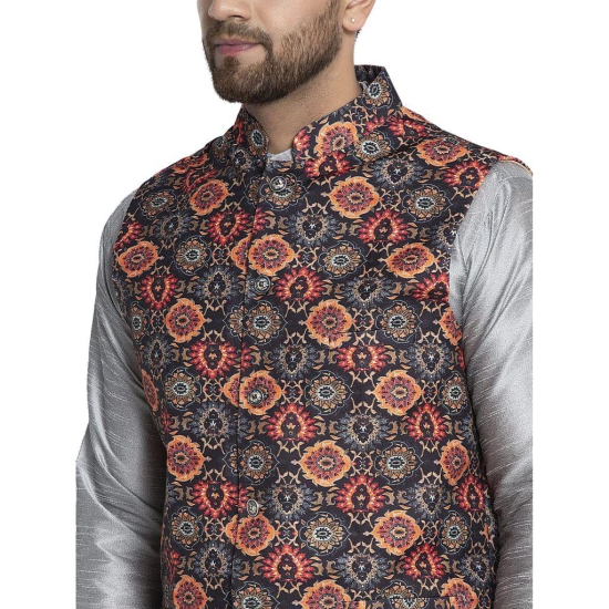 Banity Bey Men's Silk Blend Silver Kurta Pajama with Designer Ethnic Nehru Jacket/Modi Jacket/Waistcoat