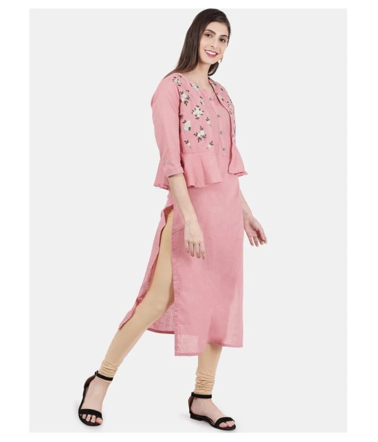 Alena - Peach Cotton Womens Jacket Style Kurti - L