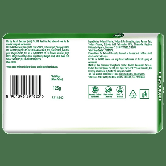 Dettol Bathing Soap Bar - Original, 99.99% Germ Protection, Dermatologically Tested, 125 G