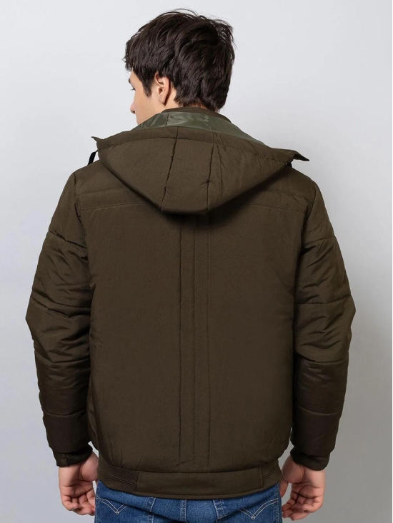 Xohy Men's Full Sleeve Bomber Hooded Olive Jacket-XL