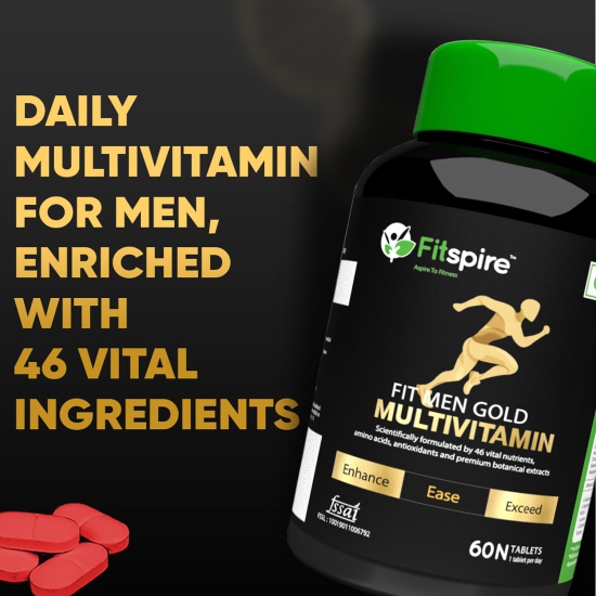 Fitspire Fit Men Gold Multivitamin for Men to Increase Immunity, Energy, Stamina, 60 Capsules