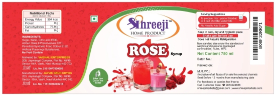 Shreeji Rose Syrup Mix with Water / Milk for Making Juice 750 ml