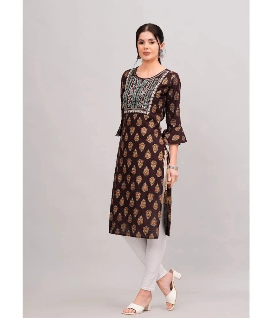 MAUKA Rayon Printed Straight Womens Kurti - Brown ( Pack of 1 ) - None