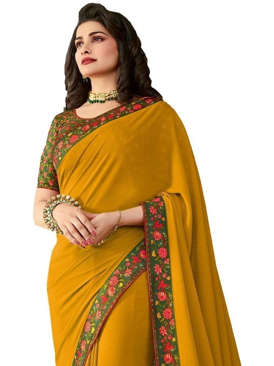 Gazal Fashions Georgette Printed Saree With Blouse Piece - Mustard ( Pack of 1 ) - Mustard