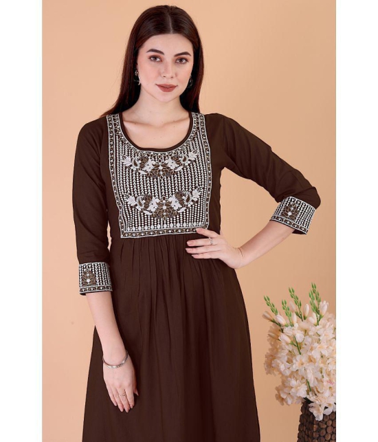 Glomee - Brown Rayon Women's Nayra Kurti ( Pack of 1 ) - None