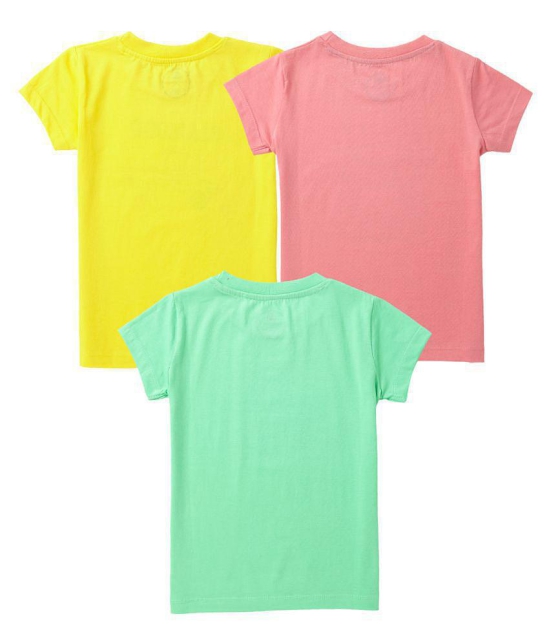 Cub McPaws Girls Graphic Print Pure Cotton T Shirt (Multicolor, Pack of 3) - None